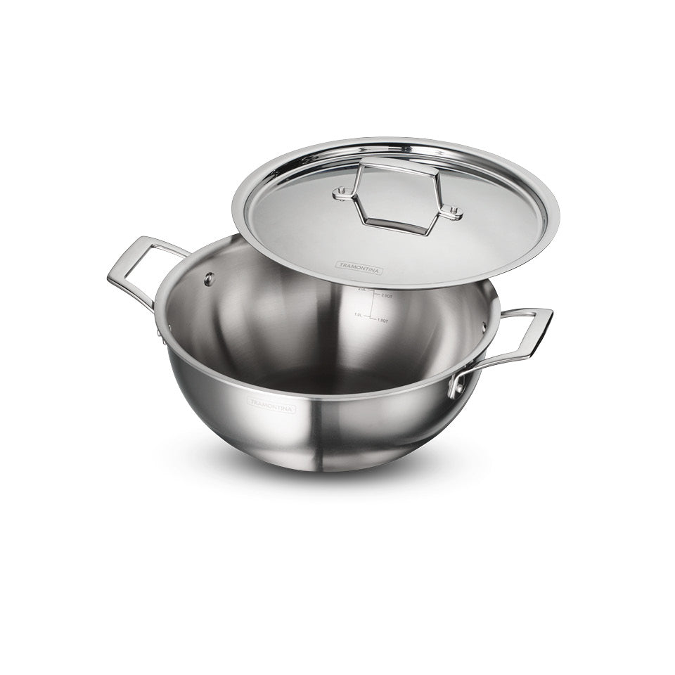 Tramontina Aeion 26cm Stainless Steel Tri-Ply Extra Deep Kadai with SS Lid - 4.7L