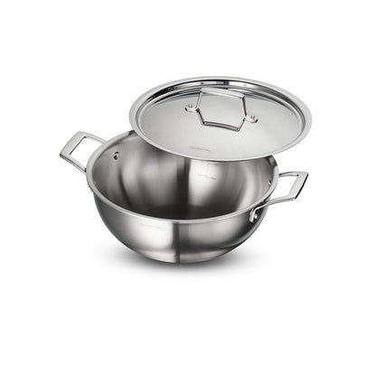 Tramontina Aeion 26cm Stainless Steel Tri-Ply Extra Deep Kadai with SS Lid - 4.7L