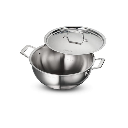 Tramontina Aeion 26cm Stainless Steel Tri-Ply Extra Deep Kadai with SS Lid - 4.7L