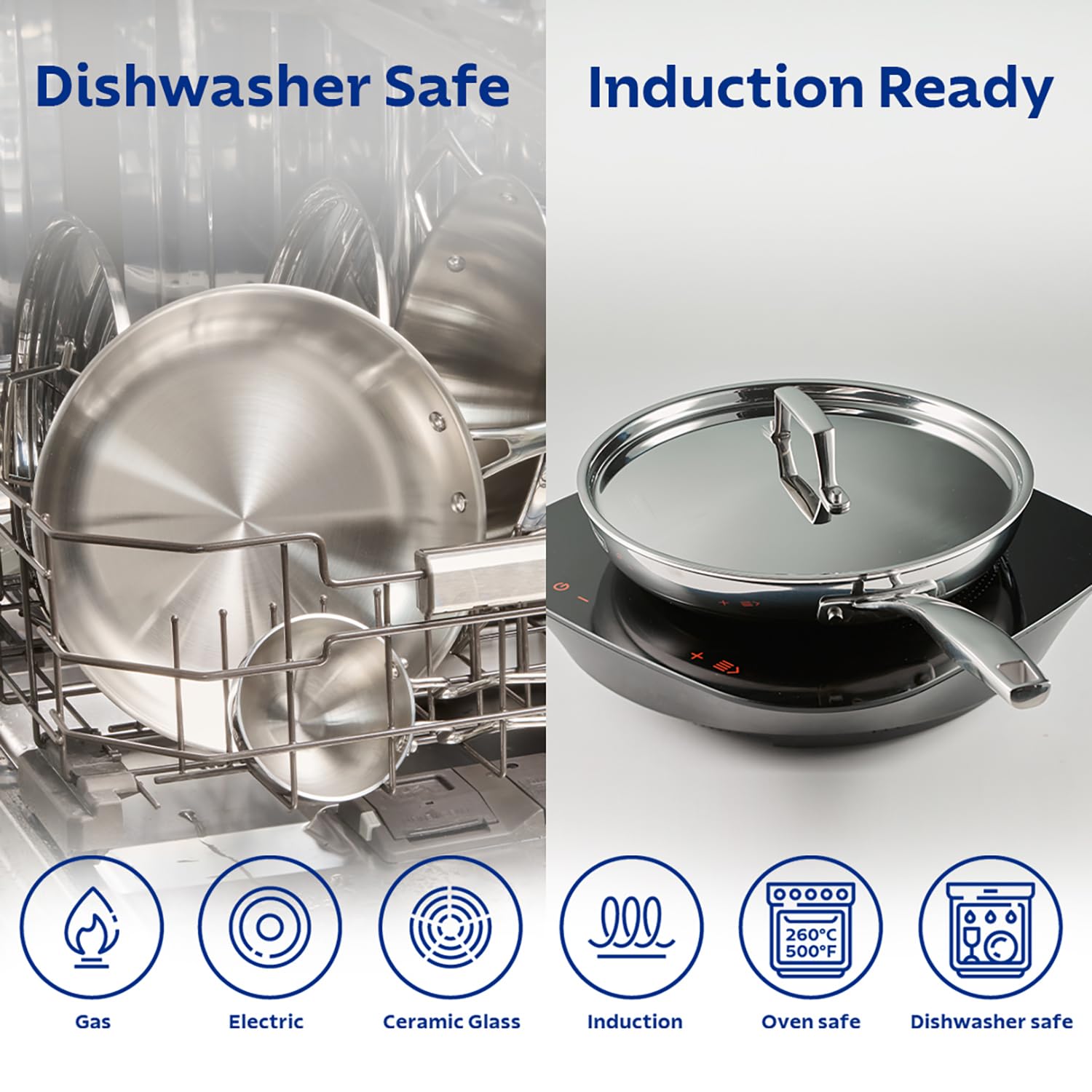 Tramontina Aeion 26cm Stainless Steel Tri-Ply Fry Pan with SS Lid