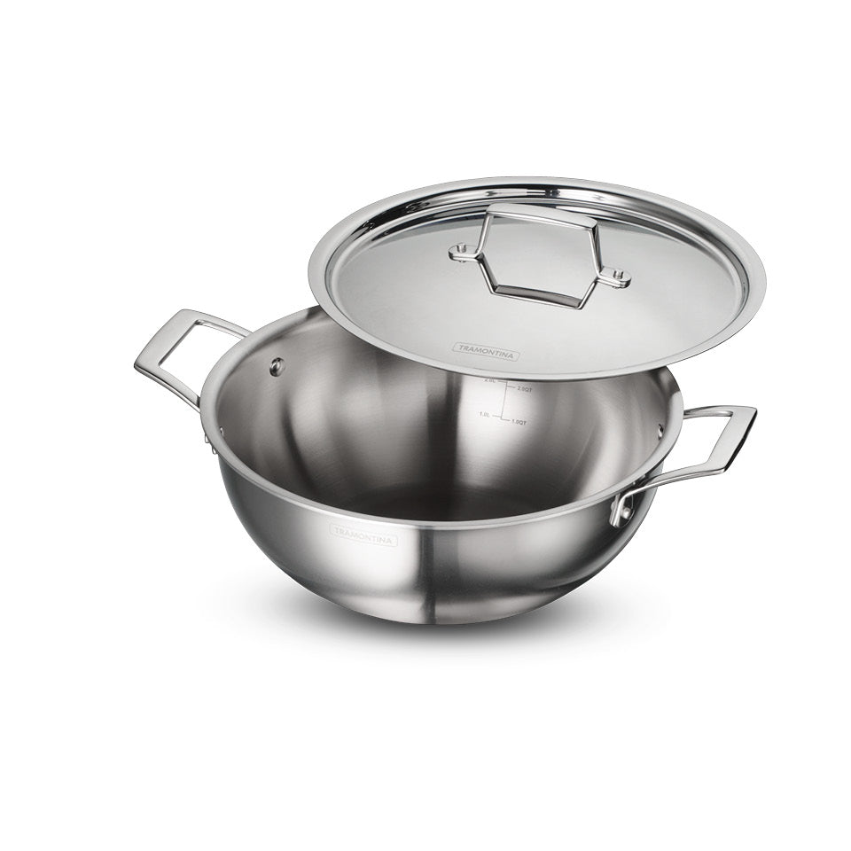 Tramontina Aeion 28cm Stainless Steel Tri-Ply Extra Deep Kadai with SS Lid - 5.9L