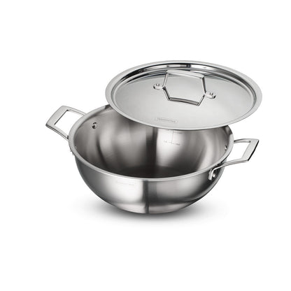 Tramontina Aeion 28cm Stainless Steel Tri-Ply Extra Deep Kadai with SS Lid - 5.9L