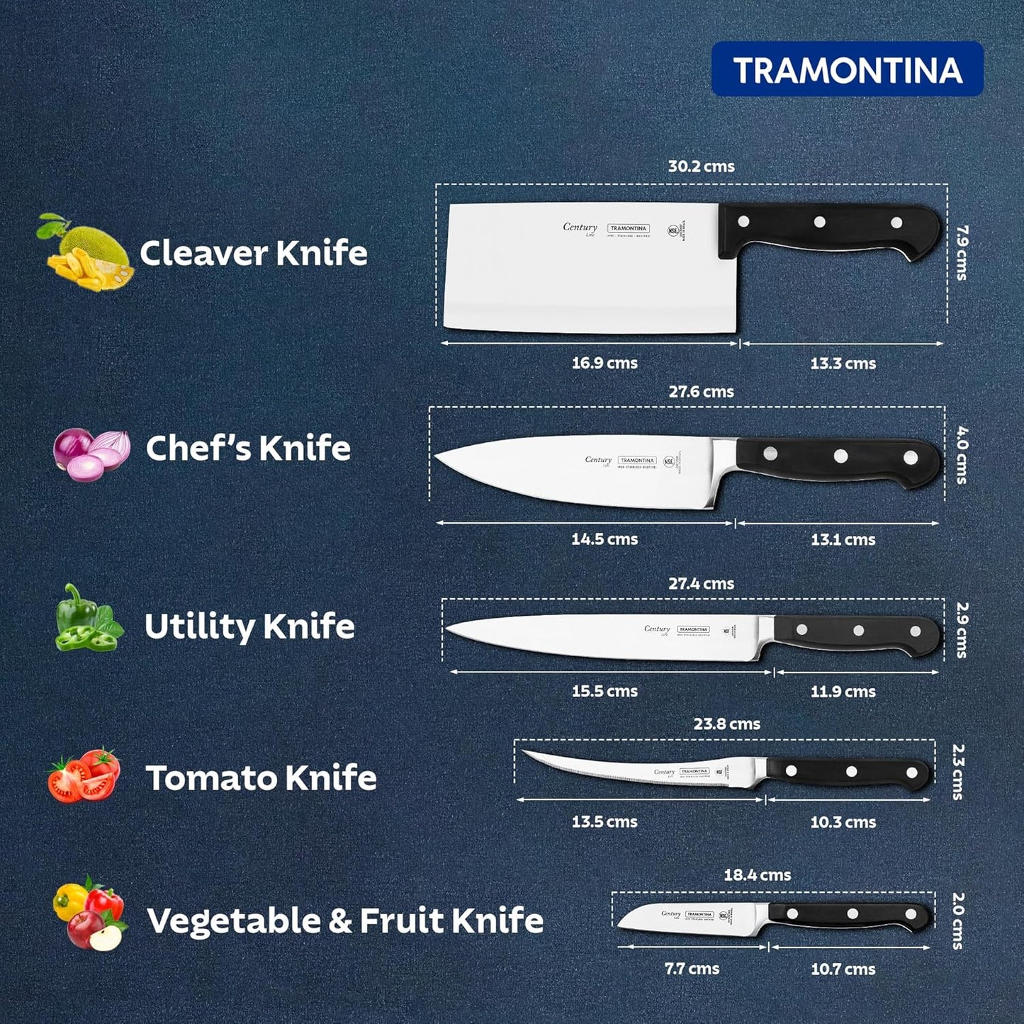Tramontina Century Stainless Steel Vegetable and Fruit Knife 3"