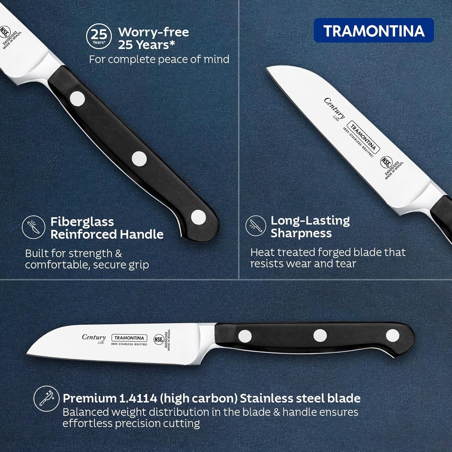 Tramontina Century Stainless Steel Vegetable and Fruit Knife 3"