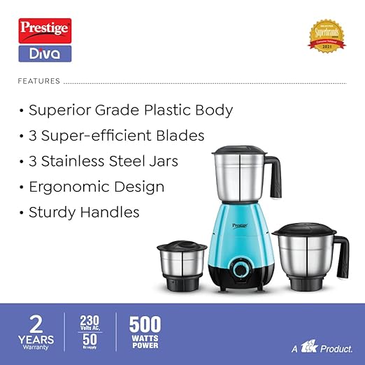 Prestige Diva - 500W Mixer Grinder (3 Jars)