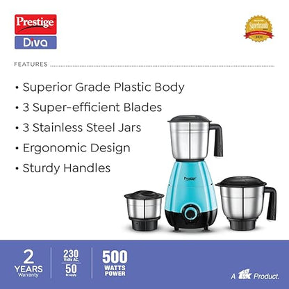 Prestige Diva - 500W Mixer Grinder (3 Jars)