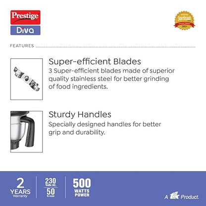 Prestige Diva - 500W Mixer Grinder (3 Jars)