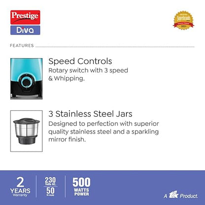 Prestige Diva - 500W Mixer Grinder (3 Jars)