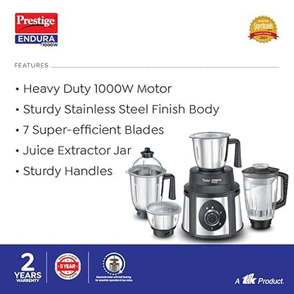 Prestige Endura 1000W Mixer Grinder (4 Jars)
