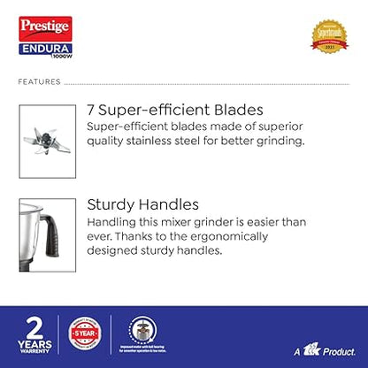 Prestige Endura 1000W Mixer Grinder (4 Jars)