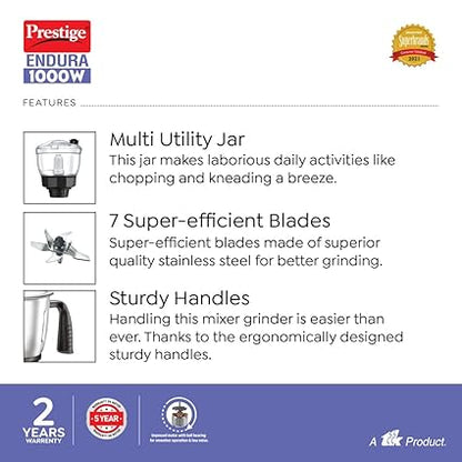 Prestige Endura 1000W Mixer Grinder (6 Jars)