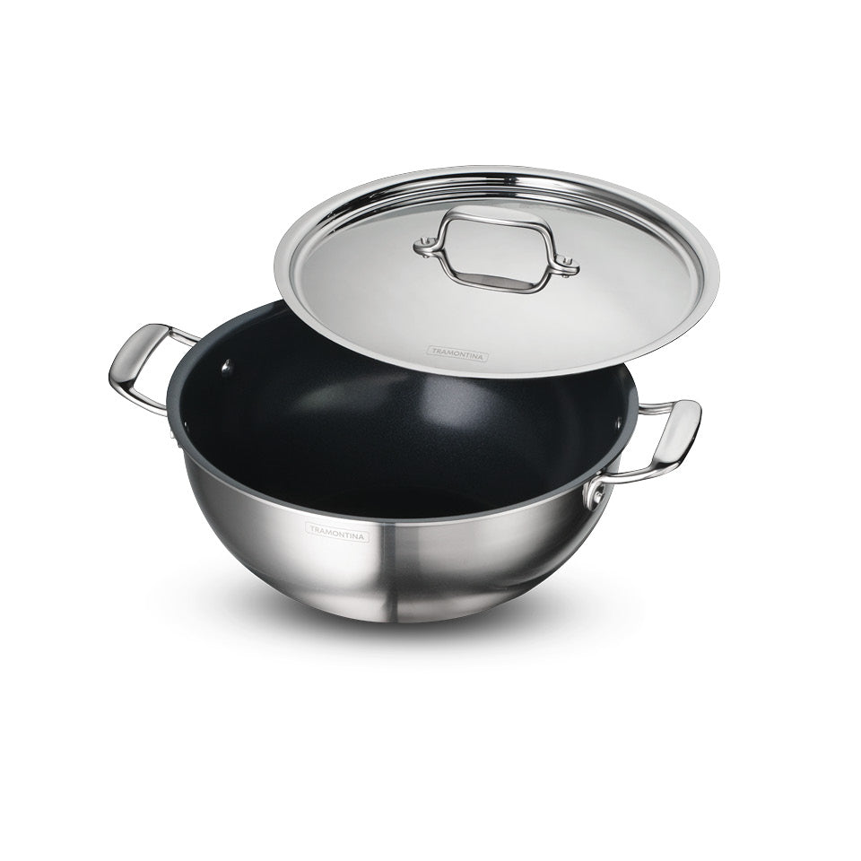 Tramontina Fusao EX+ 28cm Ceramic Stainless Steel Tri-Ply Extra Deep Kadai with SS Lid - 5.9L