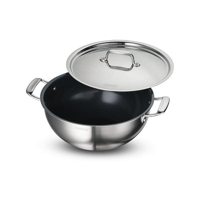 Tramontina Fusao EX+ 28cm Ceramic Stainless Steel Tri-Ply Extra Deep Kadai with SS Lid - 5.9L