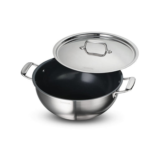 Tramontina Fusao EX+ 28cm Ceramic Stainless Steel Tri-Ply Extra Deep Kadai with SS Lid - 5.9L