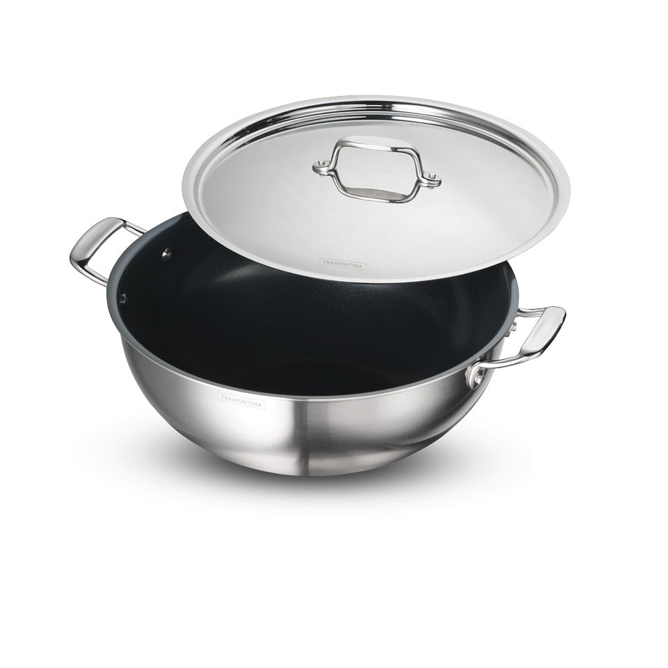 Tramontina Fusao EX+ 32cm Ceramic Stainless Steel Tri-Ply Extra Deep Kadai with SS Lid - 8.0L
