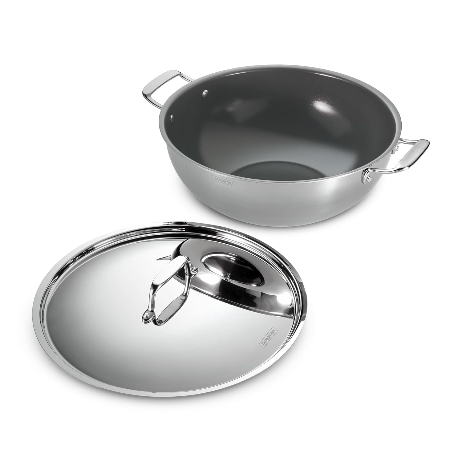 Tramontina Fusao EX+ 32cm Ceramic Stainless Steel Tri-Ply Extra Deep Kadai with SS Lid - 8.0L