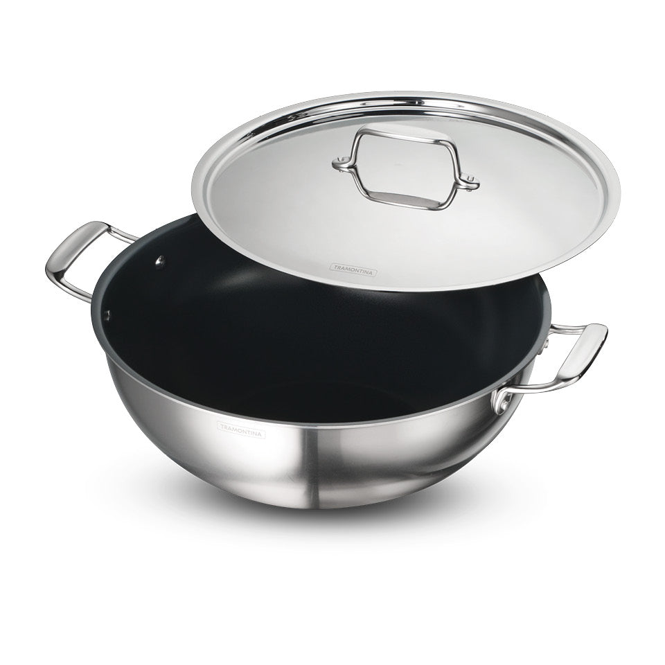 Tramontina Fusao EX+ 36cm Ceramic Stainless Steel Tri-Ply Extra Deep Kadai with SS Lid - 10.9L