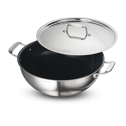 Tramontina Fusao EX+ 36cm Ceramic Stainless Steel Tri-Ply Extra Deep Kadai with SS Lid - 10.9L