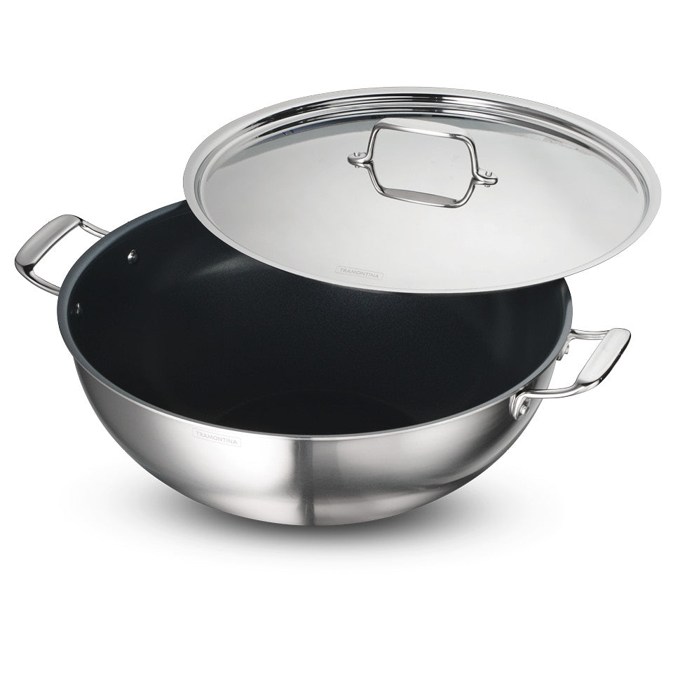 Tramontina Fusao EX+ 40cm Ceramic Stainless Steel Tri-Ply Extra Deep Kadai with SS Lid - 14.3L
