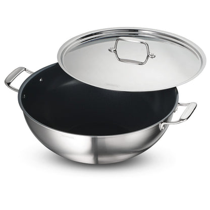 Tramontina Fusao EX+ 40cm Ceramic Stainless Steel Tri-Ply Extra Deep Kadai with SS Lid - 14.3L
