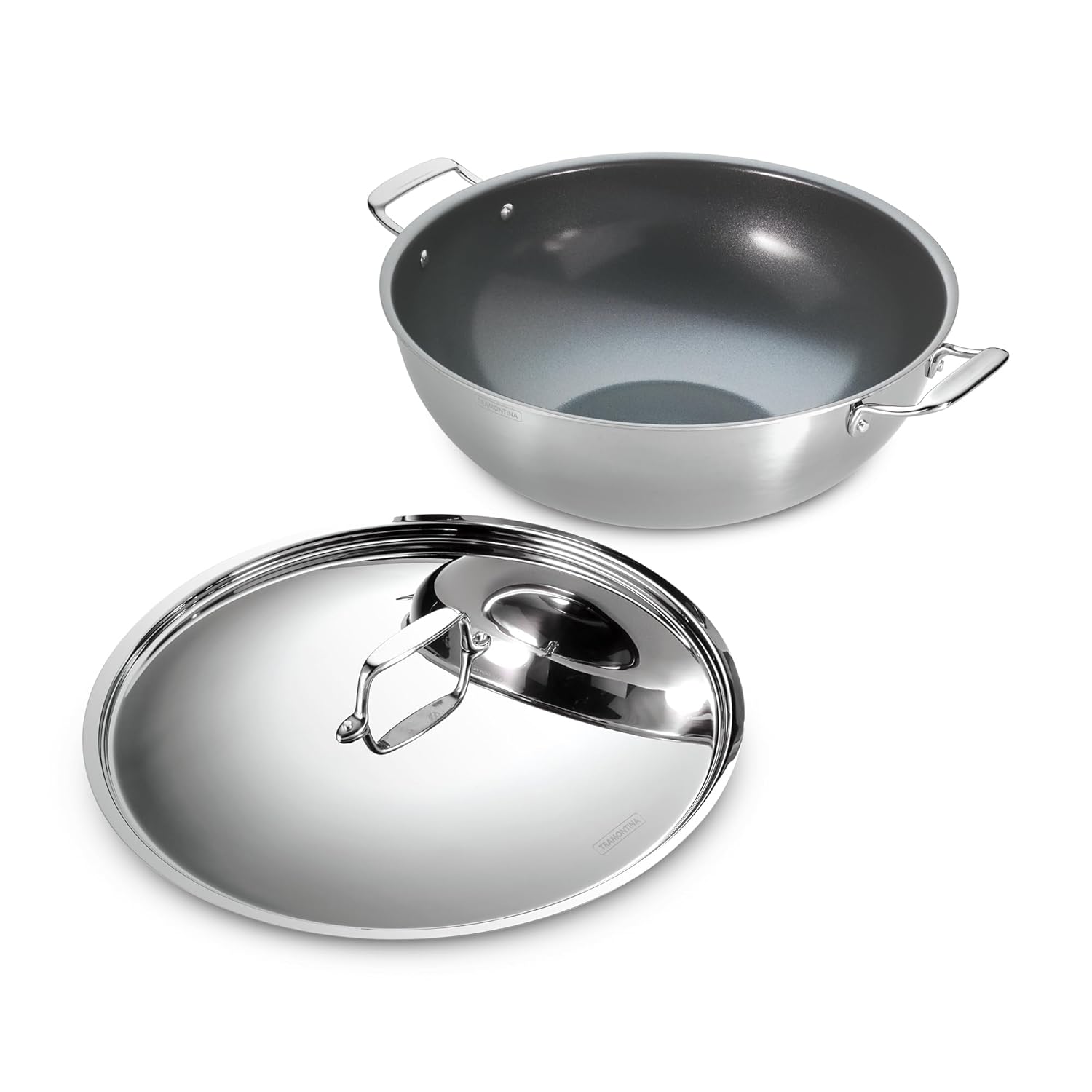 Tramontina Fusao EX+ 40cm Ceramic Stainless Steel Tri-Ply Extra Deep Kadai with SS Lid - 14.3L