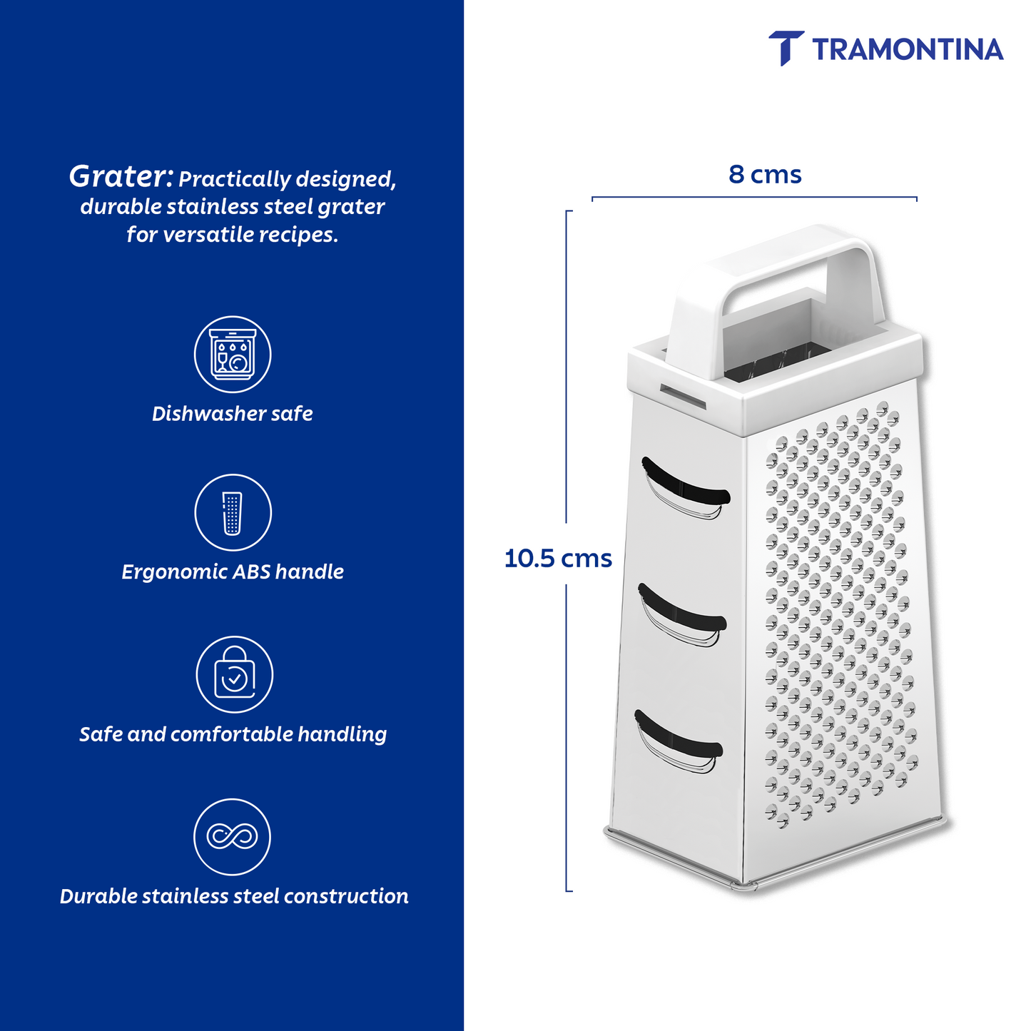 Tramontina Utilitá 4-Sided Grater in Stainless Steel with White ABS Handle