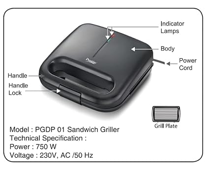 Prestige Sandwich Toaster PGDP 01 with Fixed Grill Plates