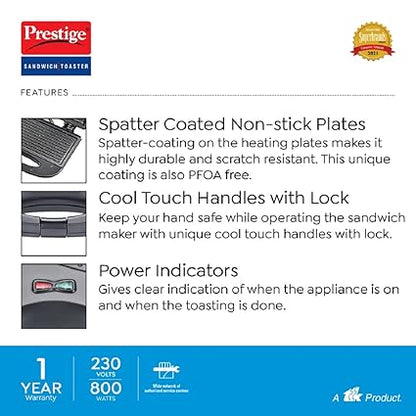 Prestige Sandwich Toaster PGFSP - Spatter Coated
