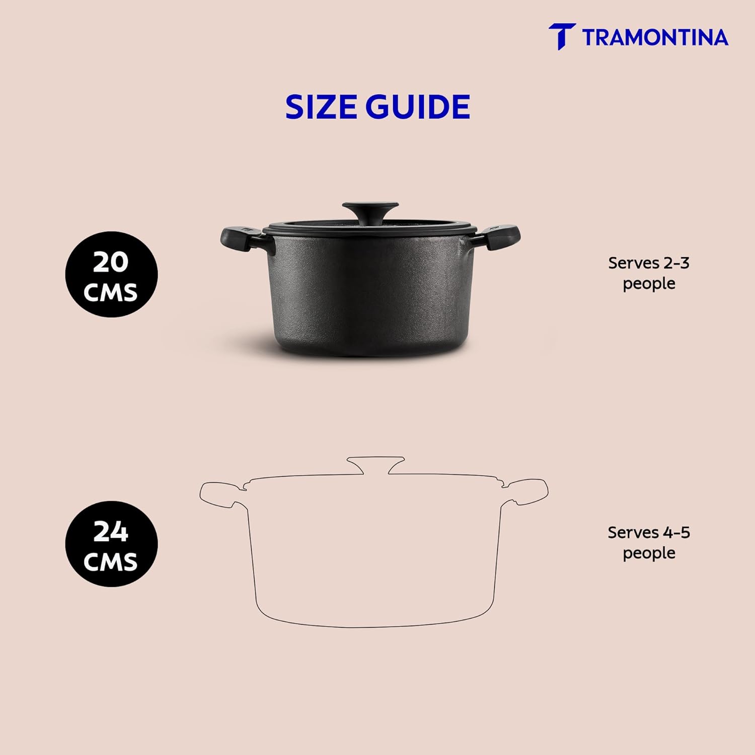 Tramontina Titanex 20cm Pre-Seasoned Cast Iron Casserole with Heat Resistant Silicone Grip – 3.1L