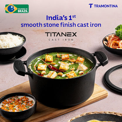 Tramontina Titanex 20cm Pre-Seasoned Cast Iron Casserole with Heat Resistant Silicone Grip – 3.1L