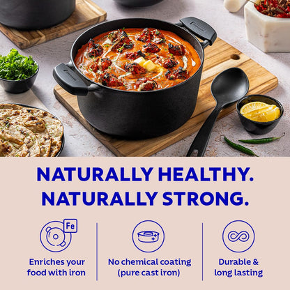 Tramontina Titanex 20cm Pre-Seasoned Cast Iron Casserole with Heat Resistant Silicone Grip – 3.1L