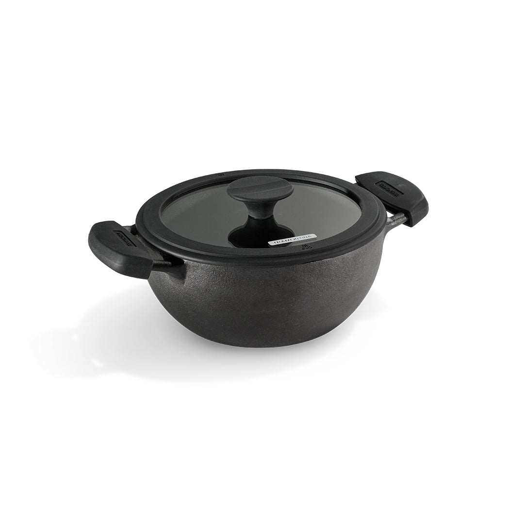 Tramontina Titanex 20cm Pre-Seasoned Cast Iron Extra Deep Kadai with Heat Resistant Silicone Grip – 2.3L