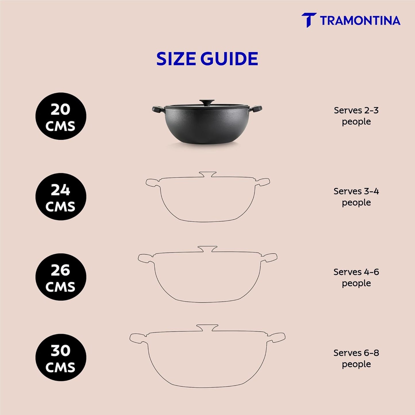 Tramontina Titanex 20cm Pre-Seasoned Cast Iron Extra Deep Kadai with Heat Resistant Silicone Grip – 2.3L