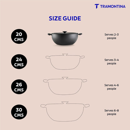 Tramontina Titanex 20cm Pre-Seasoned Cast Iron Extra Deep Kadai with Heat Resistant Silicone Grip – 2.3L