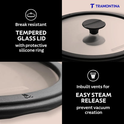 Tramontina Titanex 20cm Pre-Seasoned Cast Iron Extra Deep Kadai with Heat Resistant Silicone Grip – 2.3L