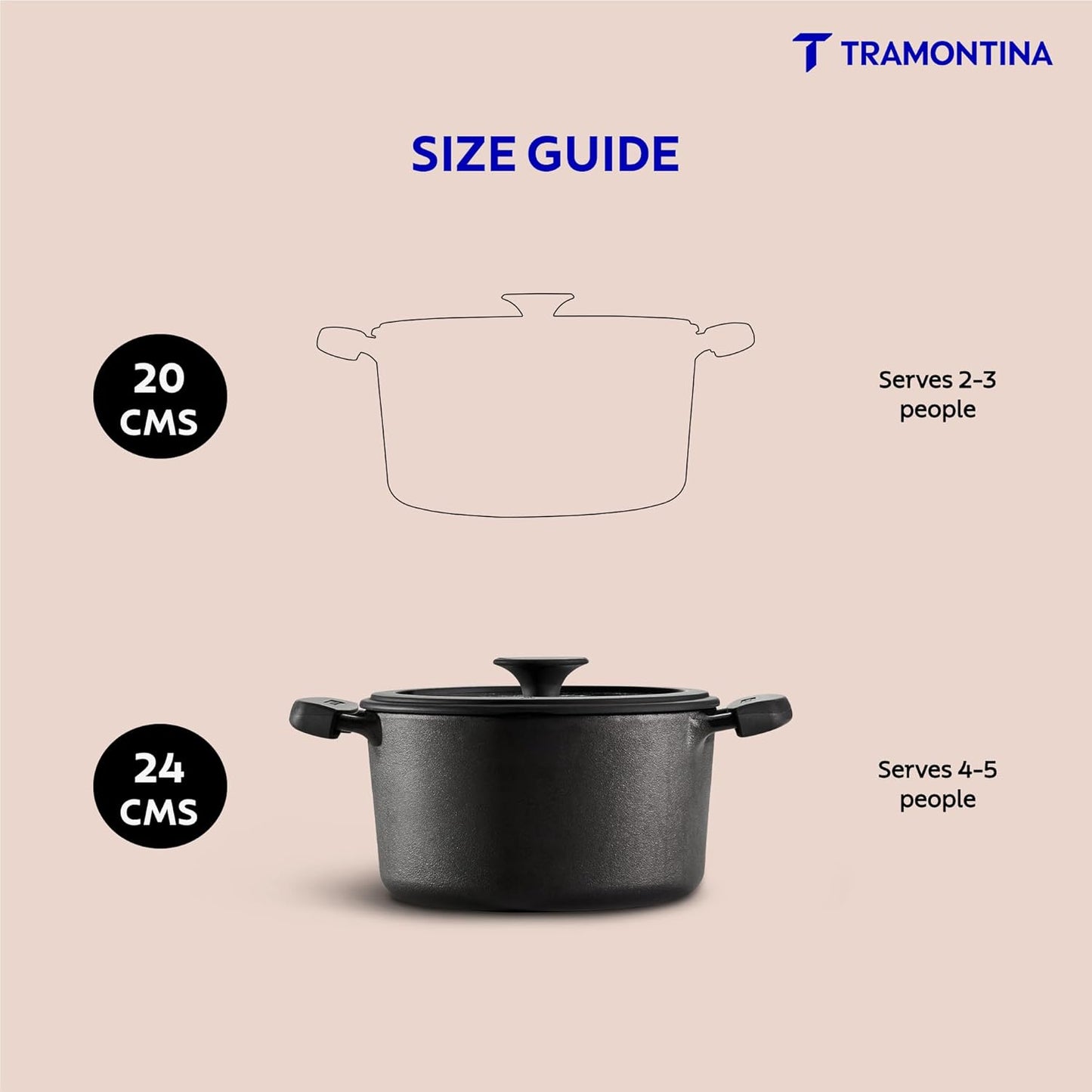 Tramontina Titanex 24cm Pre-Seasoned Cast Iron Casserole with Heat Resistant Silicone Grip – 4.9L