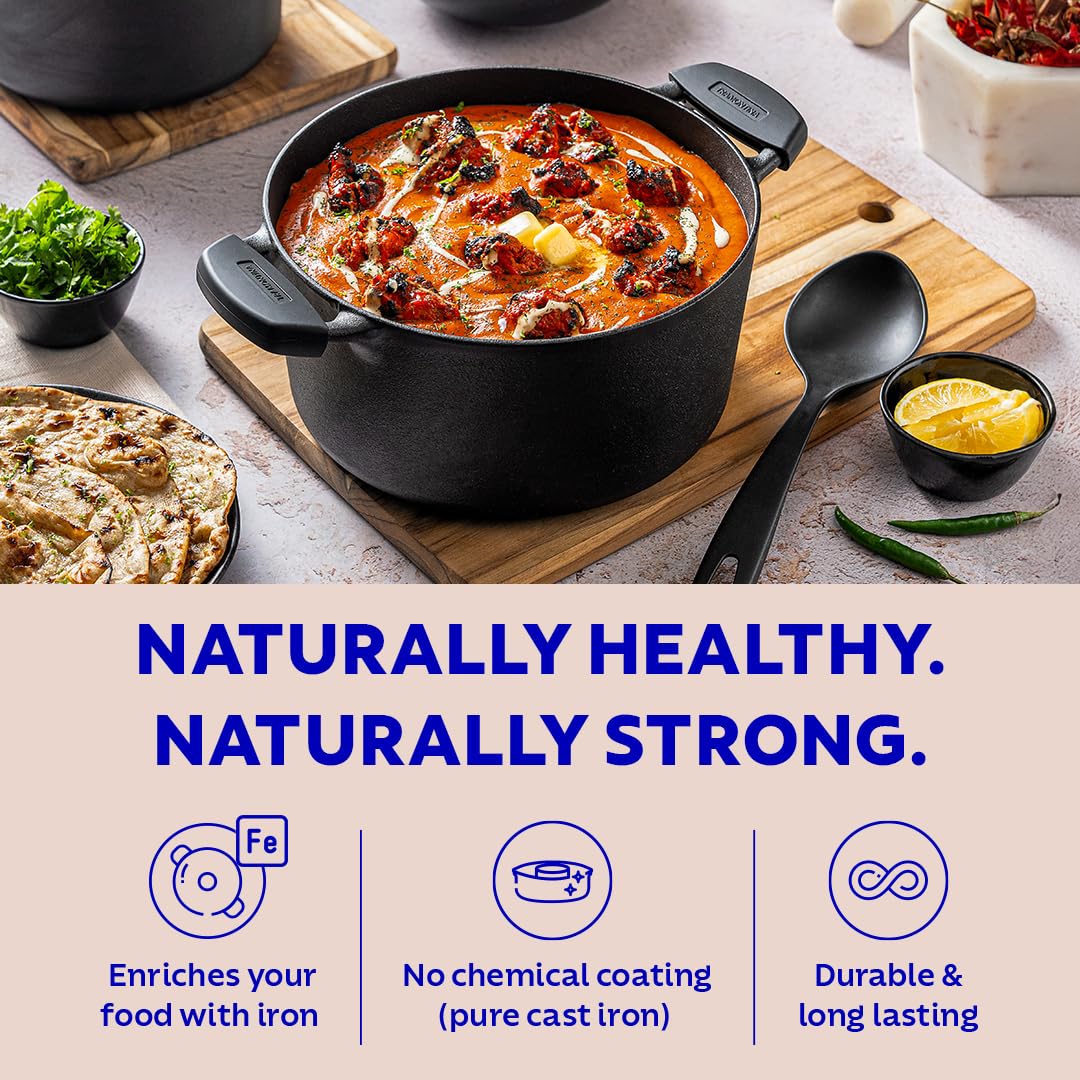 Tramontina Titanex 24cm Pre-Seasoned Cast Iron Casserole with Heat Resistant Silicone Grip – 4.9L