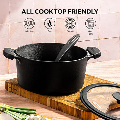 Tramontina Titanex 24cm Pre-Seasoned Cast Iron Casserole with Heat Resistant Silicone Grip – 4.9L
