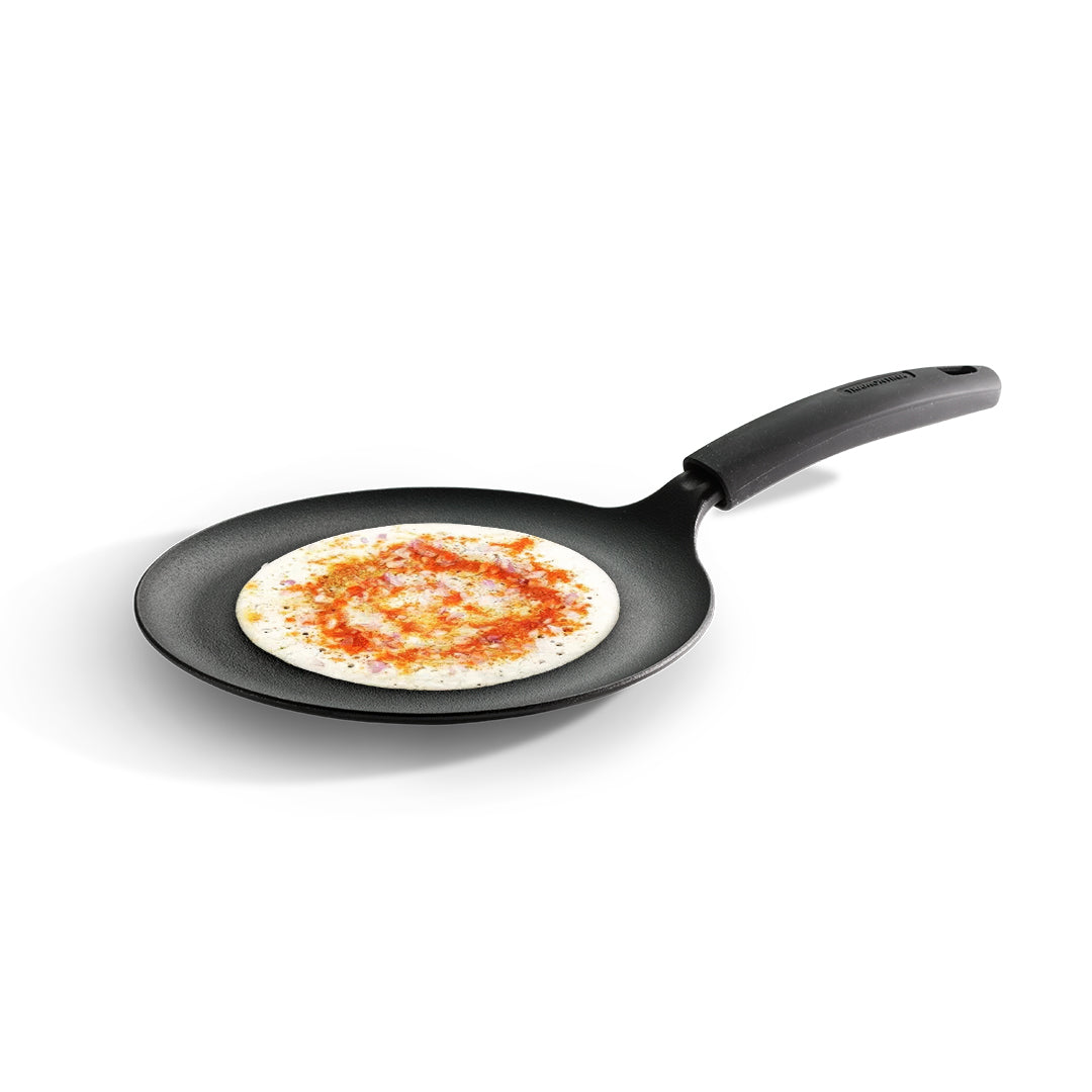Tramontina Titanex 24cm Pre-Seasoned Cast Iron Dosa Tawa with Heat Resistant Silicone Grip