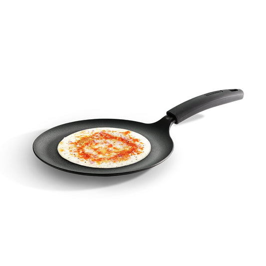 Tramontina Titanex 24cm Pre-Seasoned Cast Iron Dosa Tawa with Heat Resistant Silicone Grip