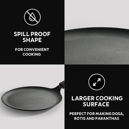 Tramontina Titanex 24cm Pre-Seasoned Cast Iron Dosa Tawa with Heat Resistant Silicone Grip