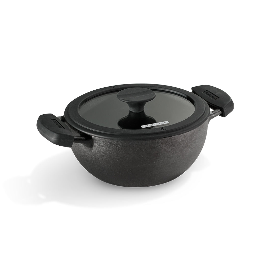 Tramontina Titanex 24cm Pre-Seasoned Cast Iron Extra Deep Kadai with Heat Resistant Silicone Grip – 3.7L