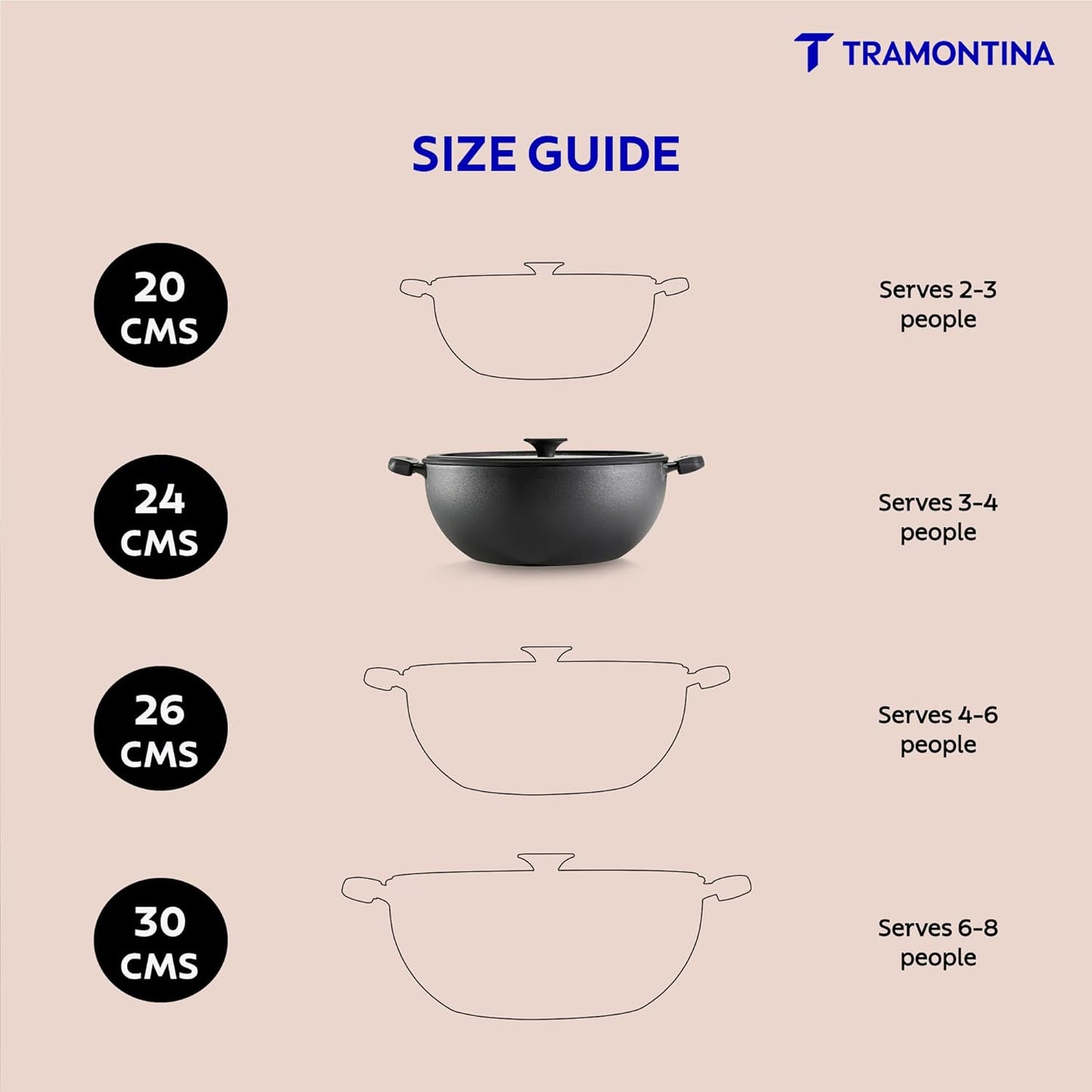 Tramontina Titanex 24cm Pre-Seasoned Cast Iron Extra Deep Kadai with Heat Resistant Silicone Grip – 3.7L