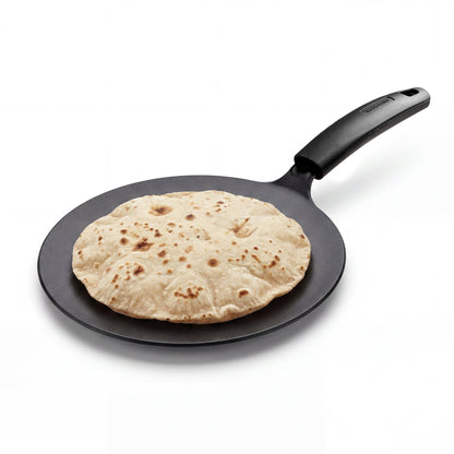 Tramontina Titanex 26cm Pre-Seasoned Cast Iron Concave Roti Tawa with Heat Resistant Silicone Grip