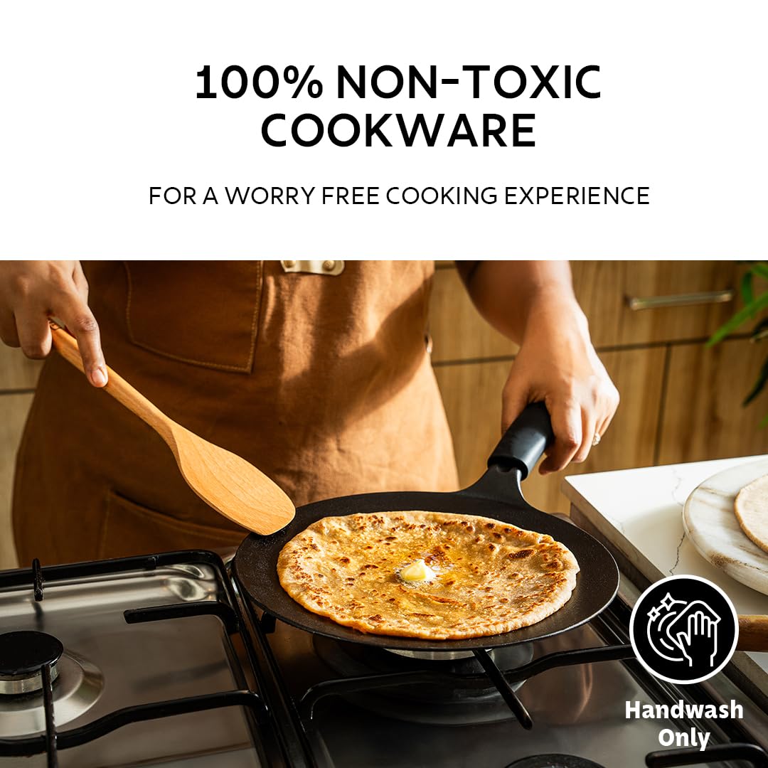 Tramontina Titanex 26cm Pre-Seasoned Cast Iron Concave Roti Tawa with Heat Resistant Silicone Grip