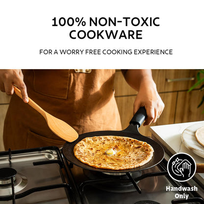 Tramontina Titanex 26cm Pre-Seasoned Cast Iron Concave Roti Tawa with Heat Resistant Silicone Grip