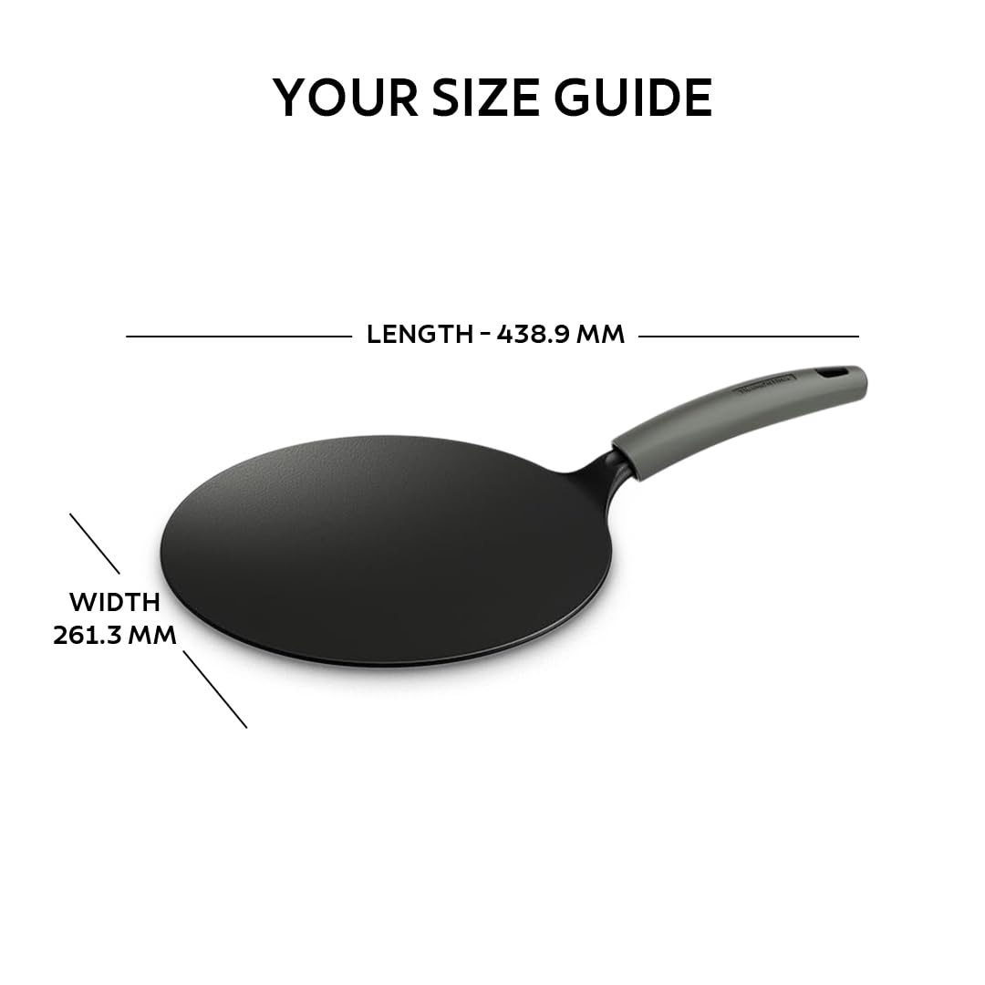 Tramontina Titanex 26cm Pre-Seasoned Cast Iron Concave Roti Tawa with Heat Resistant Silicone Grip