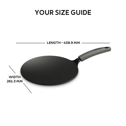 Tramontina Titanex 26cm Pre-Seasoned Cast Iron Concave Roti Tawa with Heat Resistant Silicone Grip