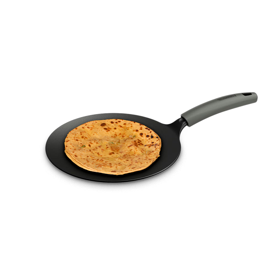 Tramontina Titanex 26cm Pre-Seasoned Cast Iron Concave Roti Tawa with Heat Resistant Silicone Grip
