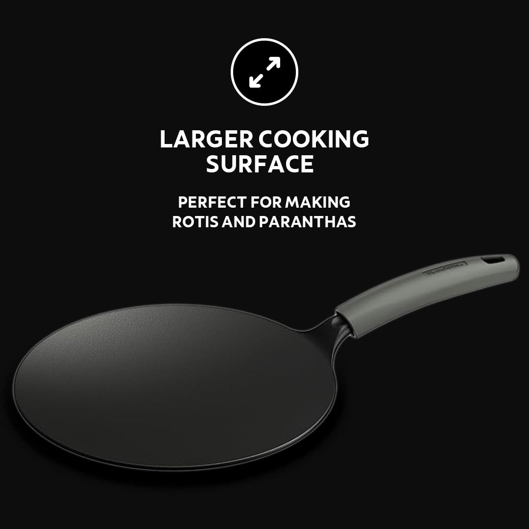 Tramontina Titanex 26cm Pre-Seasoned Cast Iron Concave Roti Tawa with Heat Resistant Silicone Grip